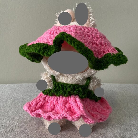 Handmade Crochet Spring Summer Pink Green Outfit for 17cm Plush Doll 2-Piece Set - Picture 1 of 7
